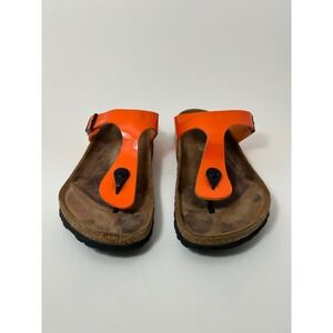 Birkenstock Gizeh Neon Orange Patent Thong Sandals Womens EU 39 US 8-8.5 Regular